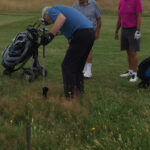 You sure it went there Mick as we are only six feet from the tee Mick Doolan watched by Len Huggett and Kevin Fisher